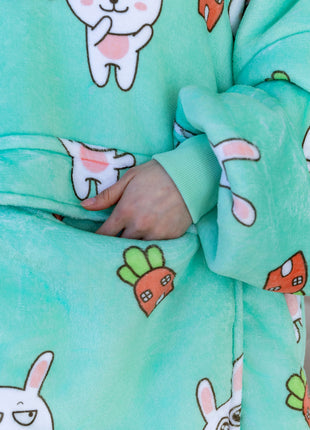 Green Rabbit Hoodie Blanket