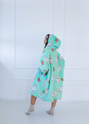 Green Rabbit Hoodie Blanket