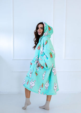 Green Rabbit Hoodie Blanket