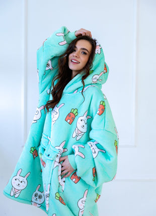 Green Rabbit Hoodie Blanket