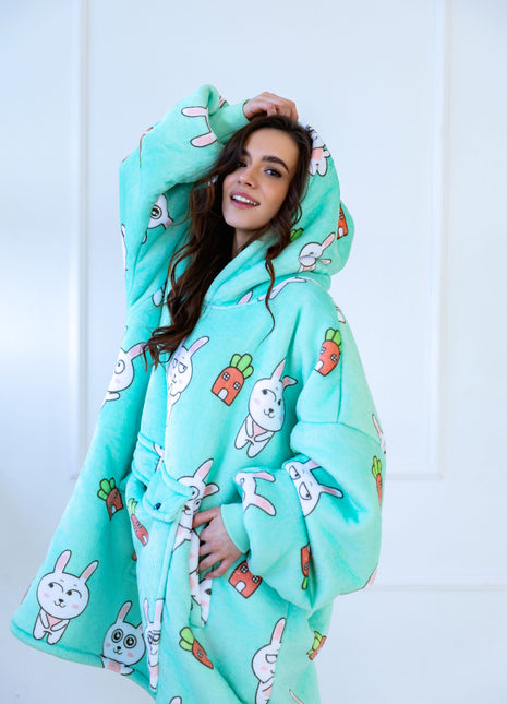 Green Rabbit Hoodie Blanket