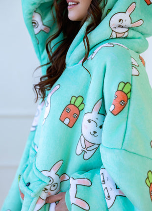 Green Rabbit Hoodie Blanket