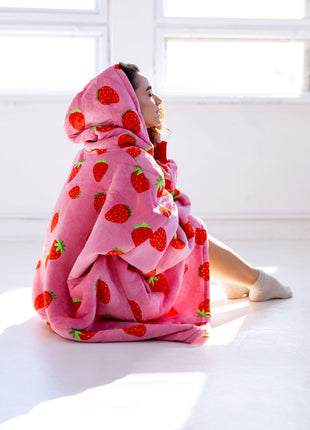 Coperta con cappuccio alla fragola