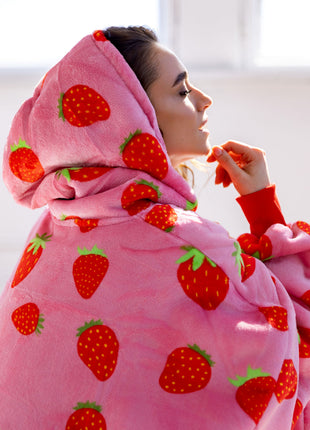 Coperta con cappuccio alla fragola