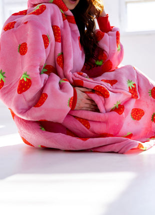 Coperta con cappuccio alla fragola