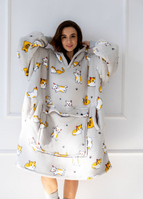 Cute Cat Hoodie Blanket